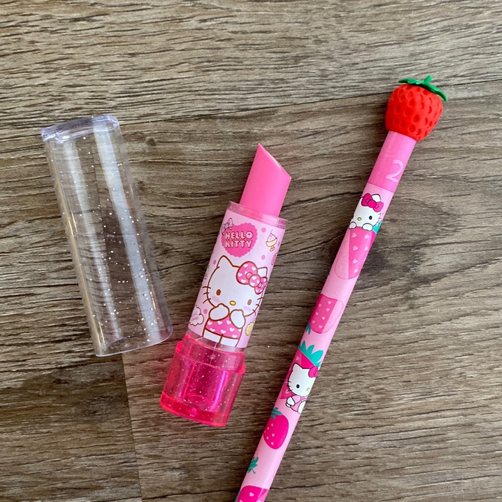 Hello Kitty Strawberry Pencil Lipstick Shape Eraser Back To School Sanrio NWT